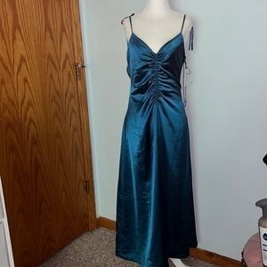 NWT Jason Wu satin teal blue dress size medium maxi cross back